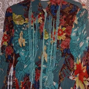 Vibrant Floral and Figure Print Blouse